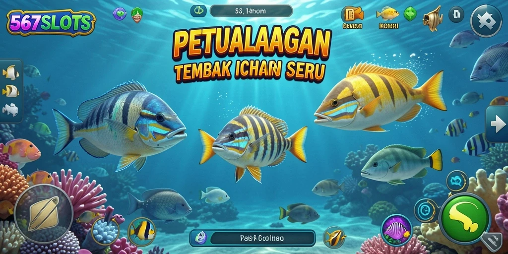 Screenshot utama menampilkan aksi seru dalam Tembak Ikan.