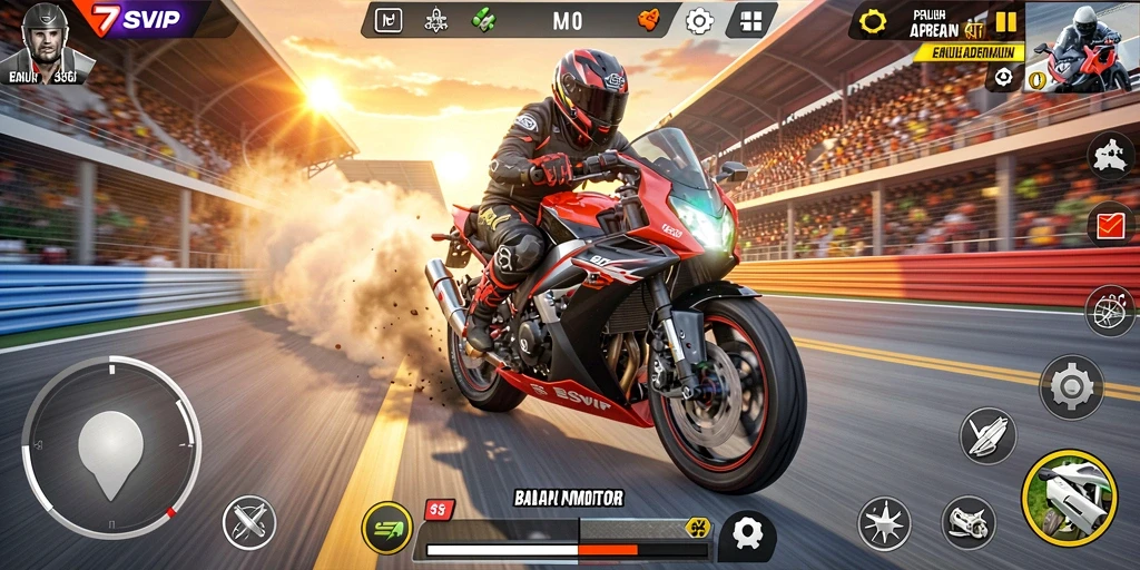 Tampilan gameplay balapan motor yang mendebarkan.