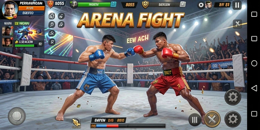 Tampilan aksi seru di arena pertarungan 8055.