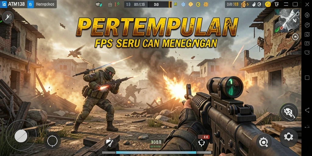Screenshot menampilkan aksi tembak-menembak yang intens di ATM138.