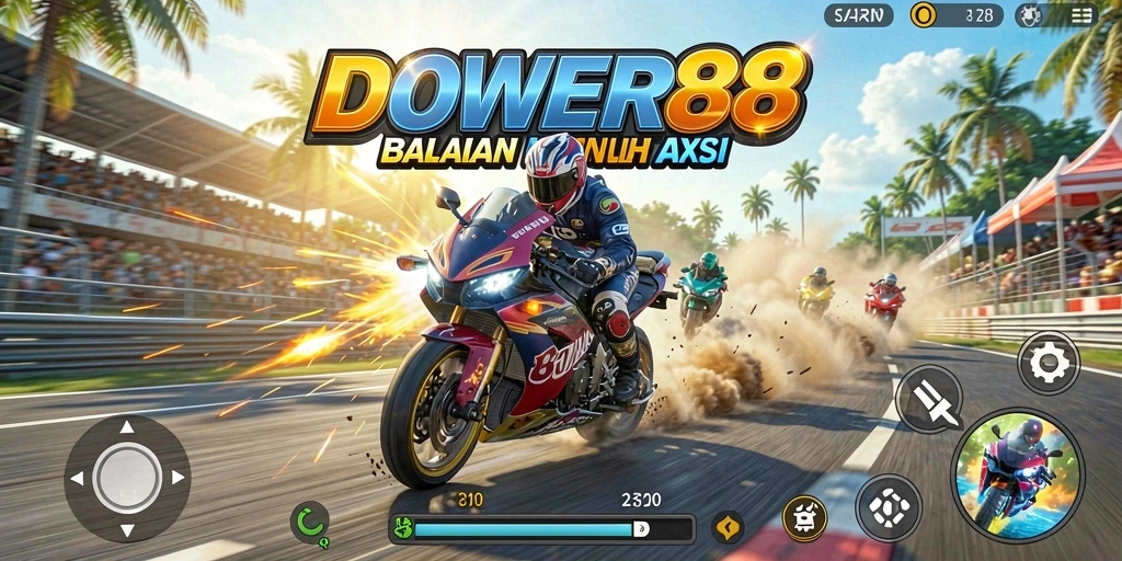 Screenshot DOWER88 menunjukkan keseruan balapan motor yang mendebarkan.