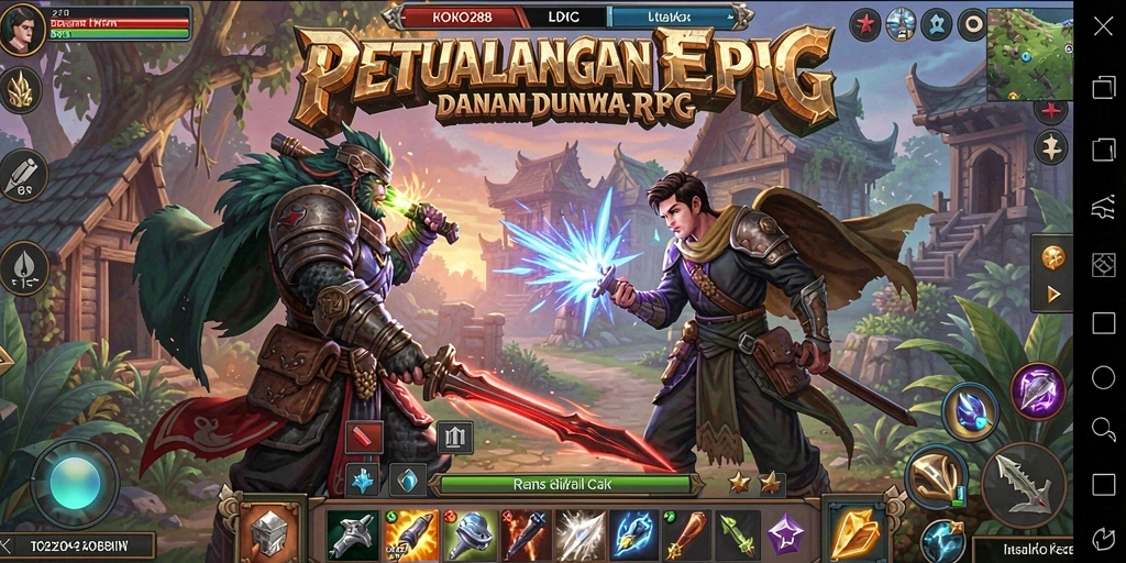 Tangkapan layar KOKO288 menunjukkan pertarungan intens dalam dunia RPG.
