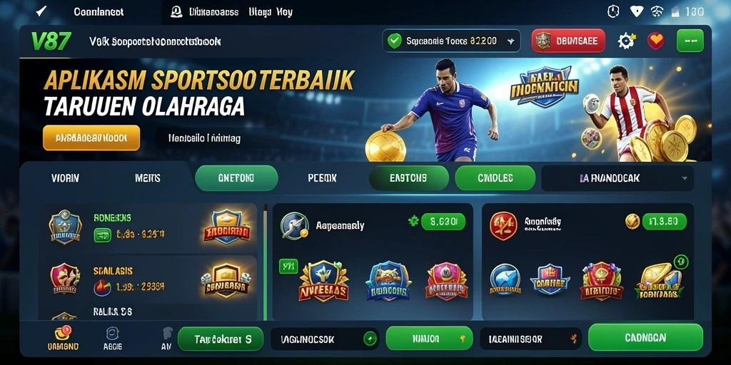 Tampilan menarik dari gameplay V87 yang menawarkan taruhan olahraga.